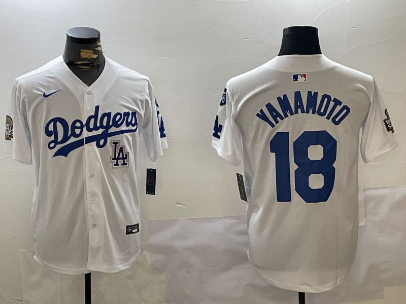 Men Los Angeles Dodgers 18 Yamamoto White Game 2024 Nike MLB Jersey style 11204